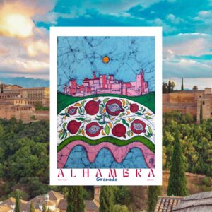 La Alhambra de Granada, jardines, fuentes y granadas en flor